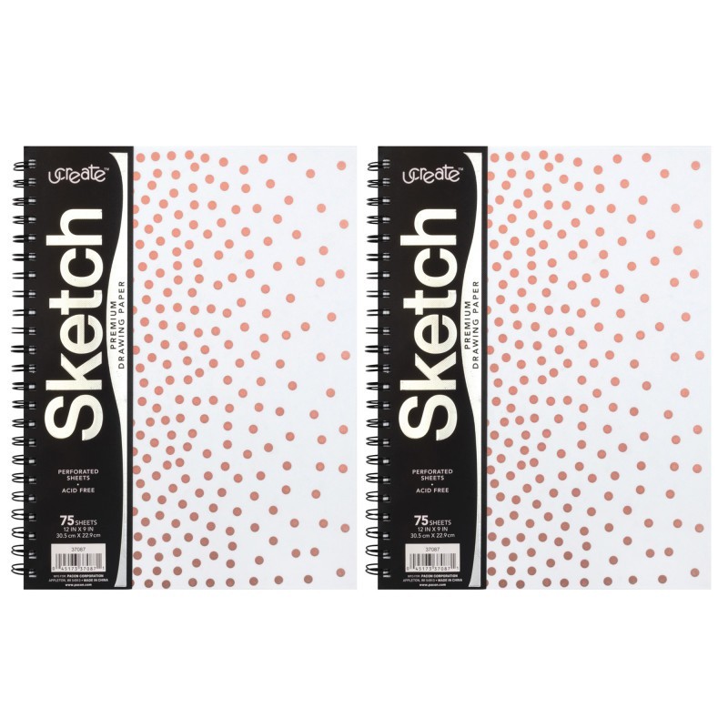 UCreate® Fashion Poly Sketch Book, 9" x 12", 75 Sheets, Rose Gold Dots Design, Pack of 2