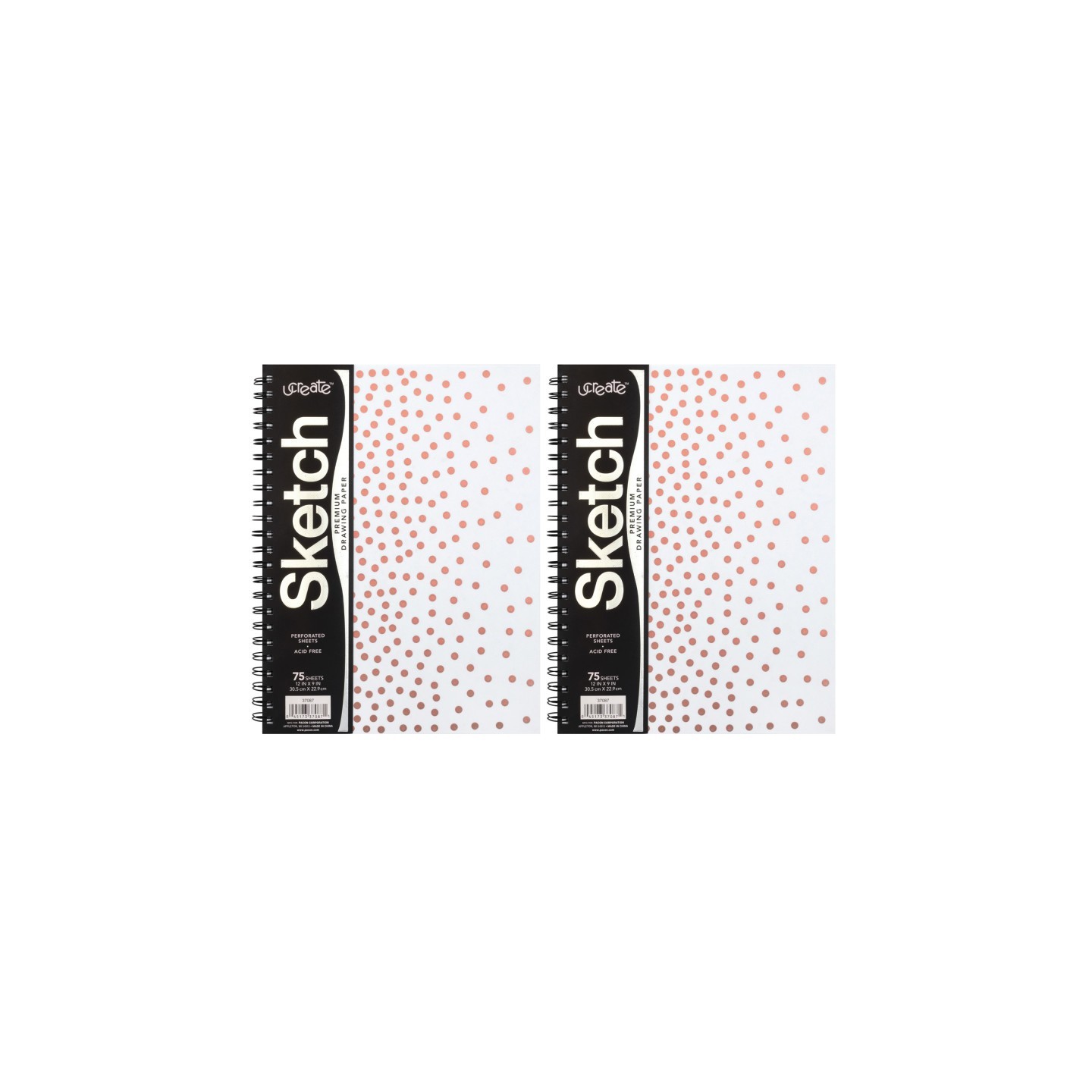 UCreate® Fashion Poly Sketch Book, 9" x 12", 75 Sheets, Rose Gold Dots Design, Pack of 2