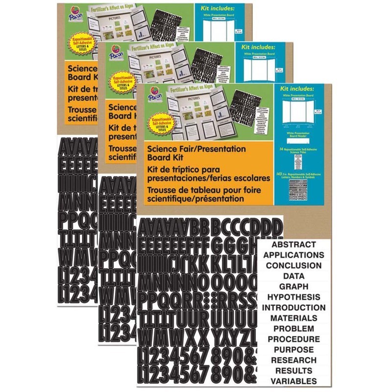 Pacon® Presentation Board Kit, White, Includes Self-Adhesive Letters, 48" x 36", 3 Kits