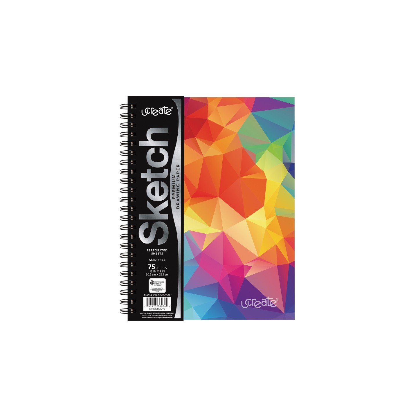 UCreate® Fashion Poly Sketch Book, 9" x 12", 75 Sheets, Kaleidoscope Design