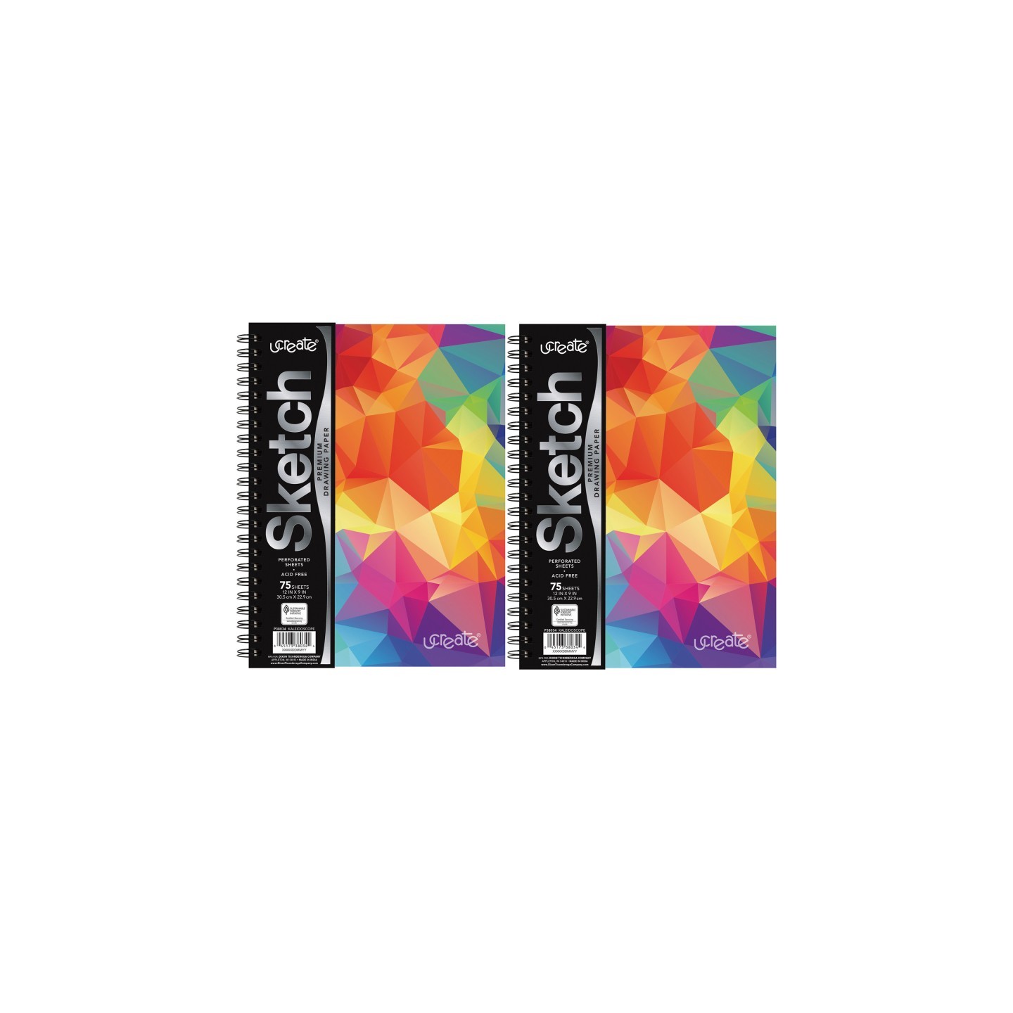 UCreate® Fashion Poly Sketch Book, 9" x 12", 75 Sheets, Kaleidoscope Design, Pack of 2