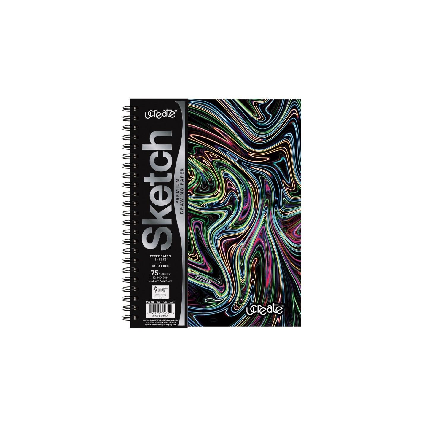 UCreate® Fashion Poly Sketch Book, 9" x 12", 75 Sheets, Neon Abstract Design