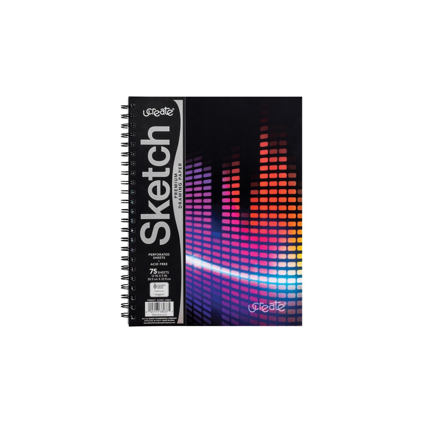 UCreate® Fashion Poly Sketch Book, Sonic Vibes, Unruled, 12" x 9"