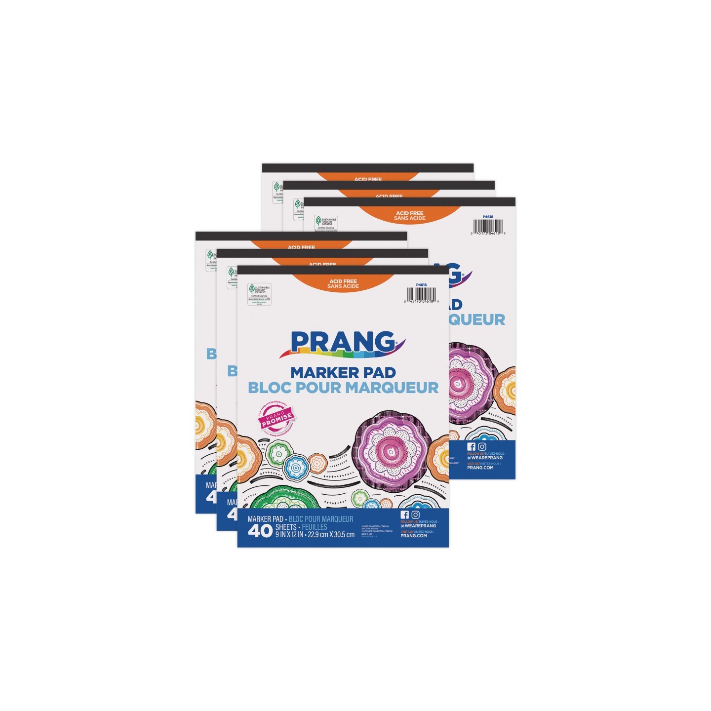 Prang® Marker Pad, White, 9" x 12", 40 Sheets, Pack of 6