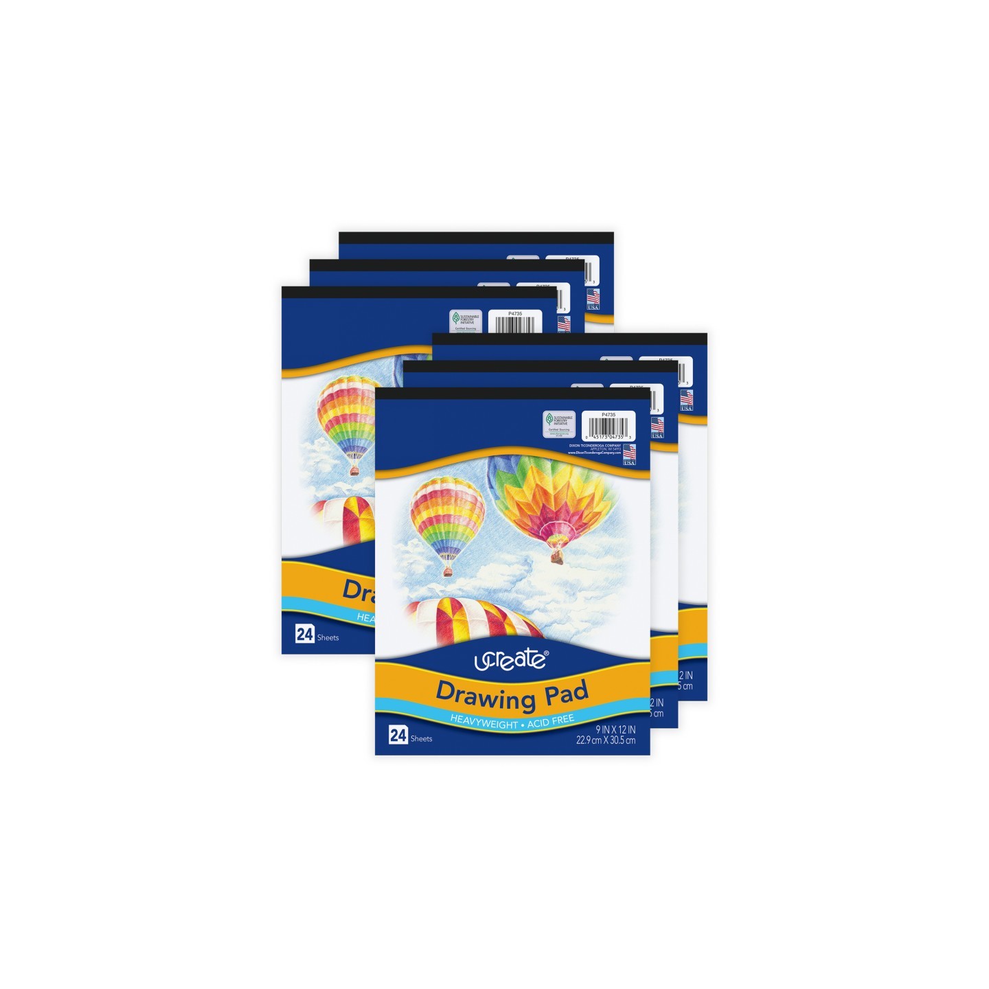 UCreate® Drawing Paper Pad, Heavyweight, 9" x 12", 24 Sheets Per Pad, Pack of 6