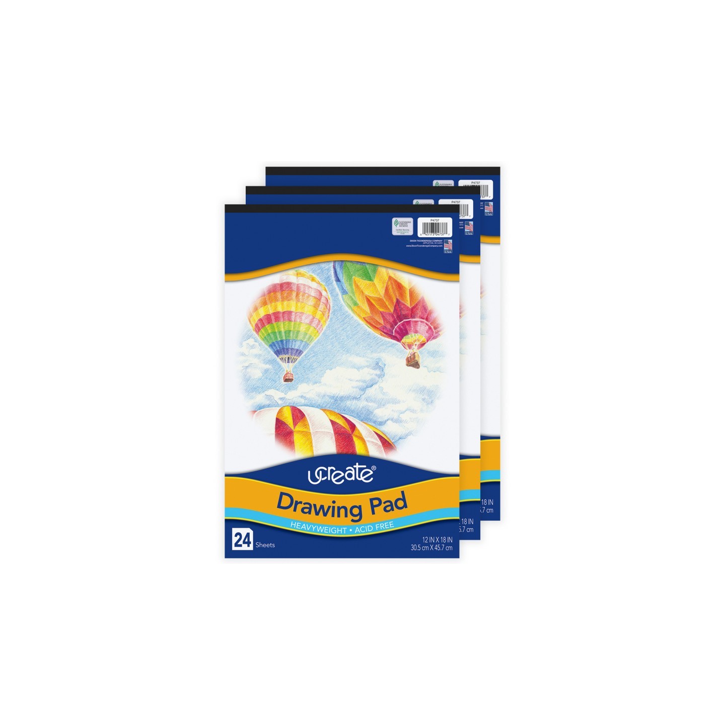 UCreate® Drawing Paper Pad, Heavyweight, 12" x 18", 24 Sheets, Pack of 3