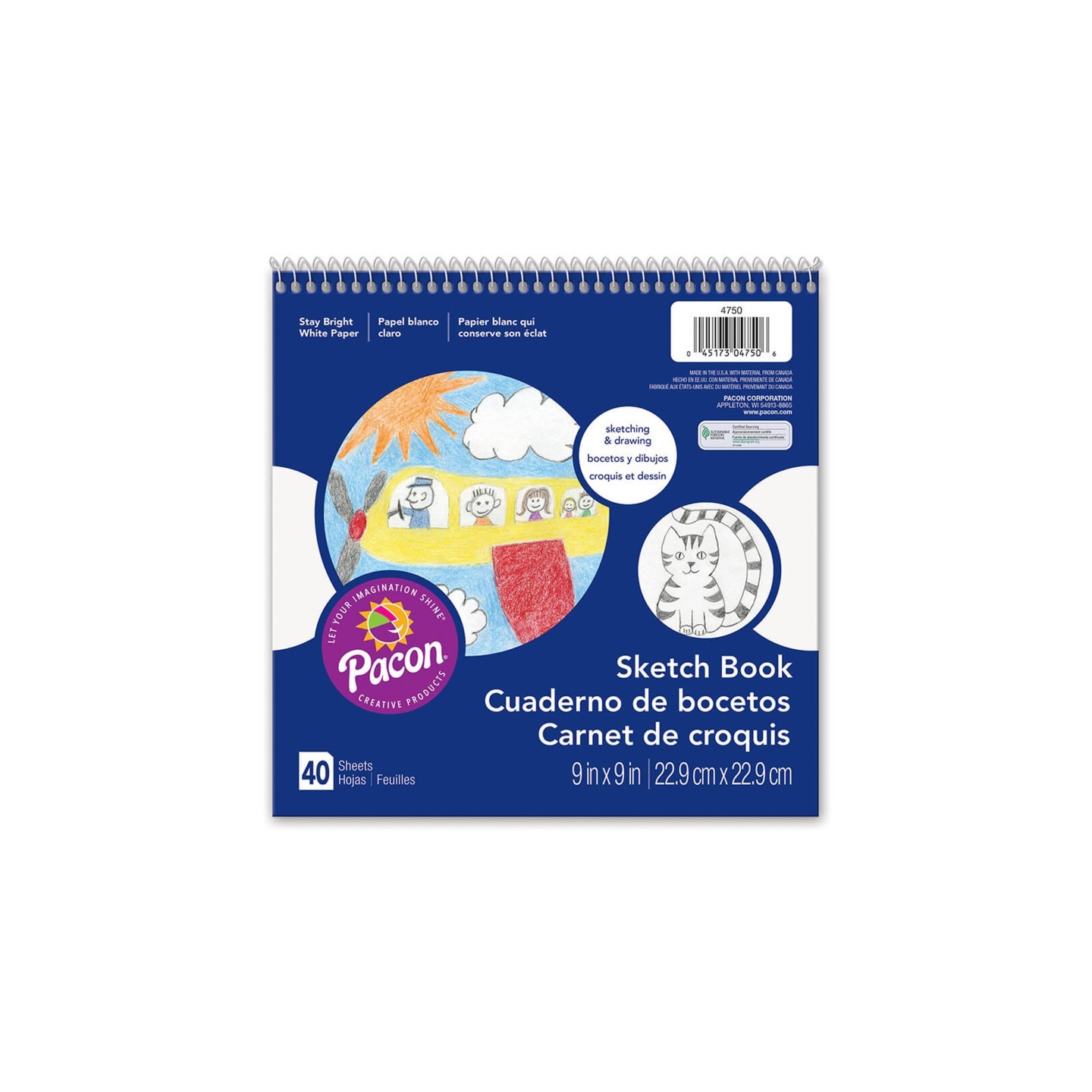 Prang® Sketch Book, White, 9" x 9", 40 Sheets