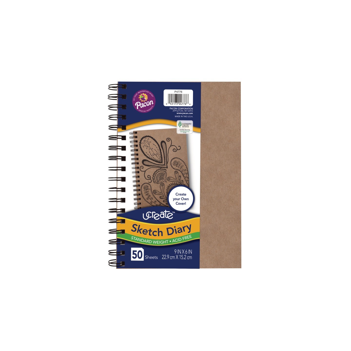 UCreate® Create Your Own Cover Sketch Diary, Natural Chip Cover, 9" x 6", 50 Sheets