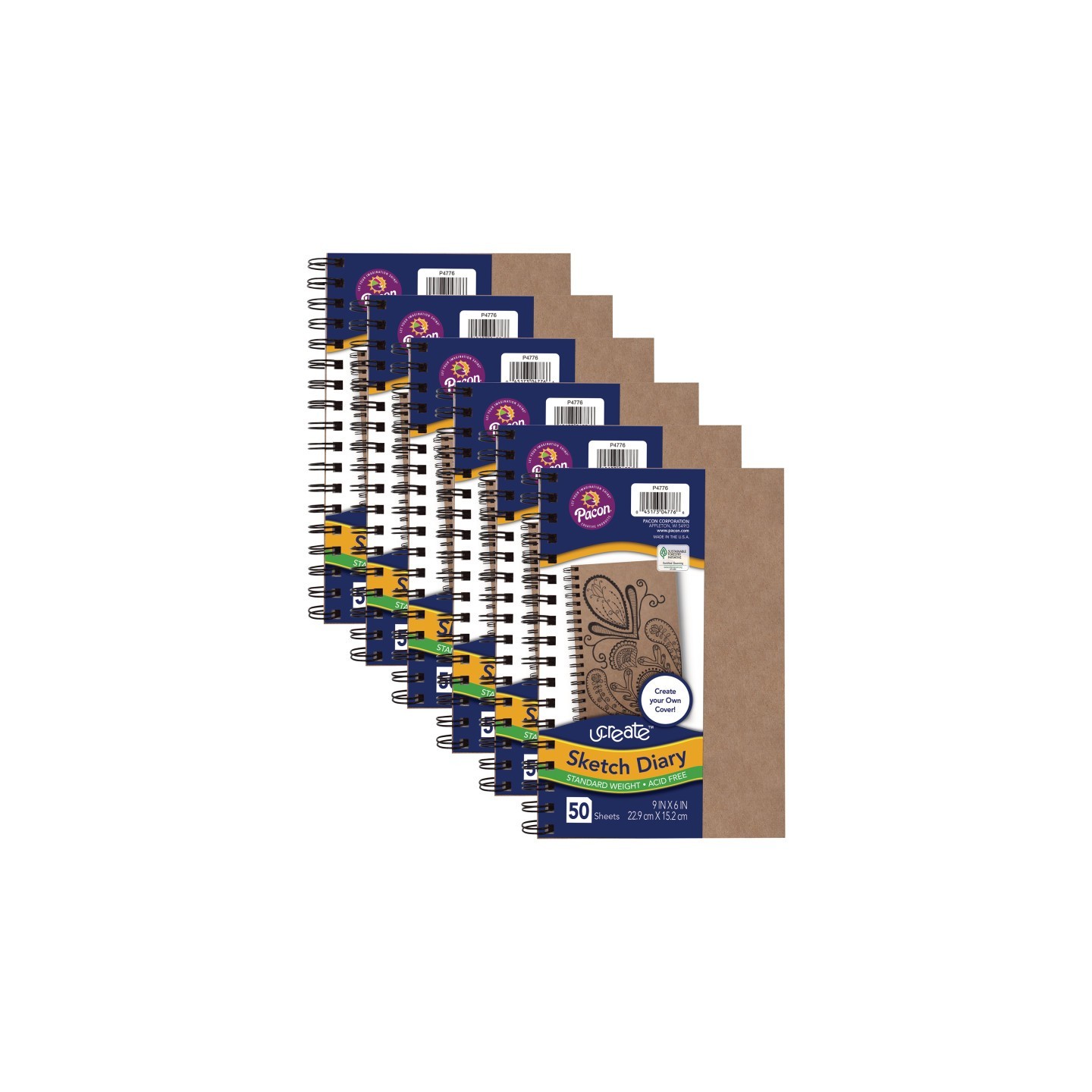 UCreate® Create Your Own Cover Sketch Diary, Natural Chip Cover, 9" x 6", 50 Sheets, Pack of 6