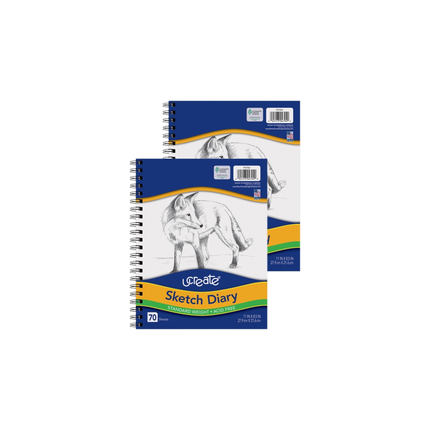 UCreate® Sketch Diary, Standard Weight, 11" x 8-1/2", 70 Sheets Per Pack, Pack of 2