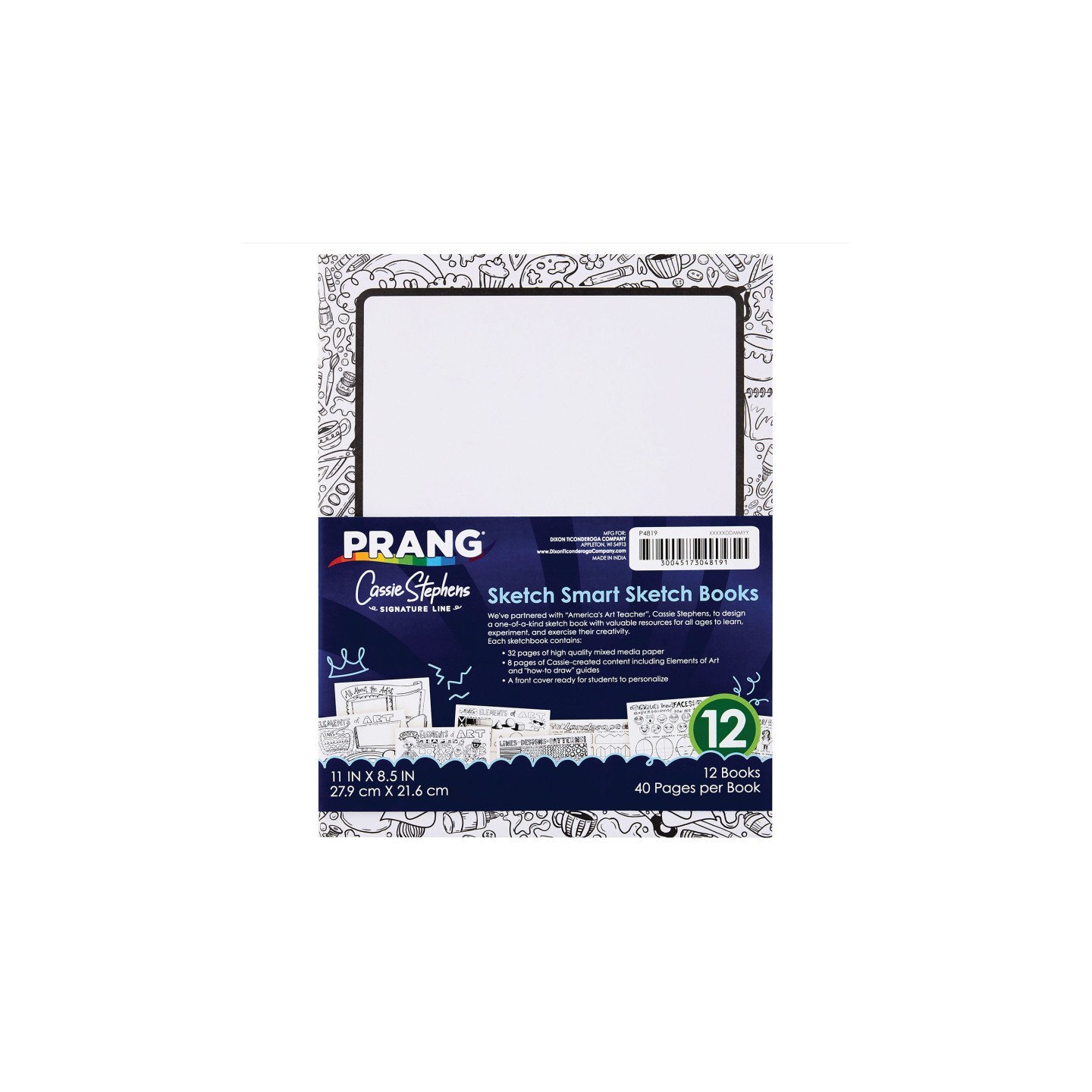 Prang® Sketch Smart Sketch Book, White, 11" x 8.5", 40 Sheets, Pack of 12