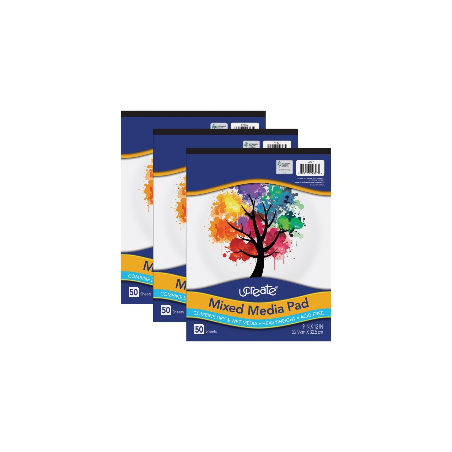 UCreate® Mixed Media Pad, 9" x 12", 50 Sheets, Pack of 3