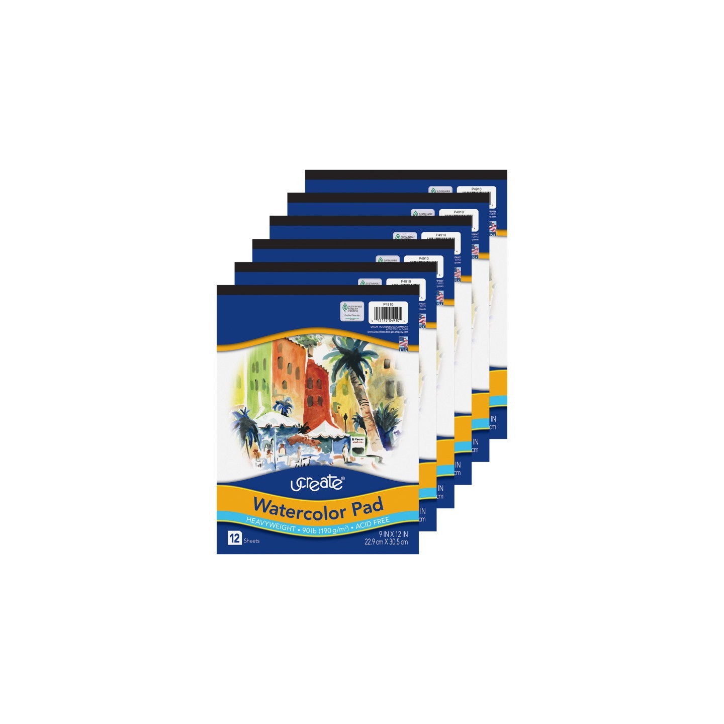 UCreate® Watercolor Pad, 90 lb., 9" x 12", 12 Sheets, Pack of 6