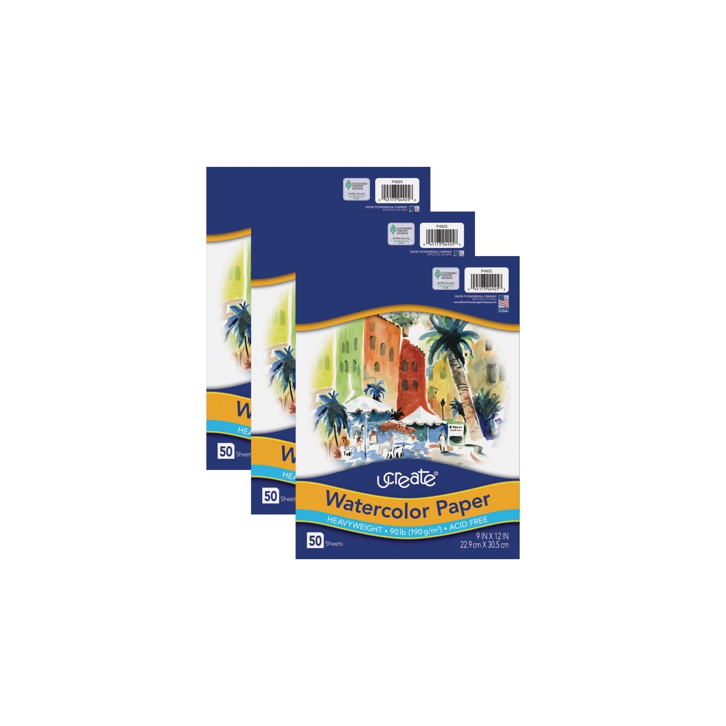 UCreate® Watercolor Paper, White, 90lb., 9" x 12", 50 Sheets Per Pack, 3 Packs