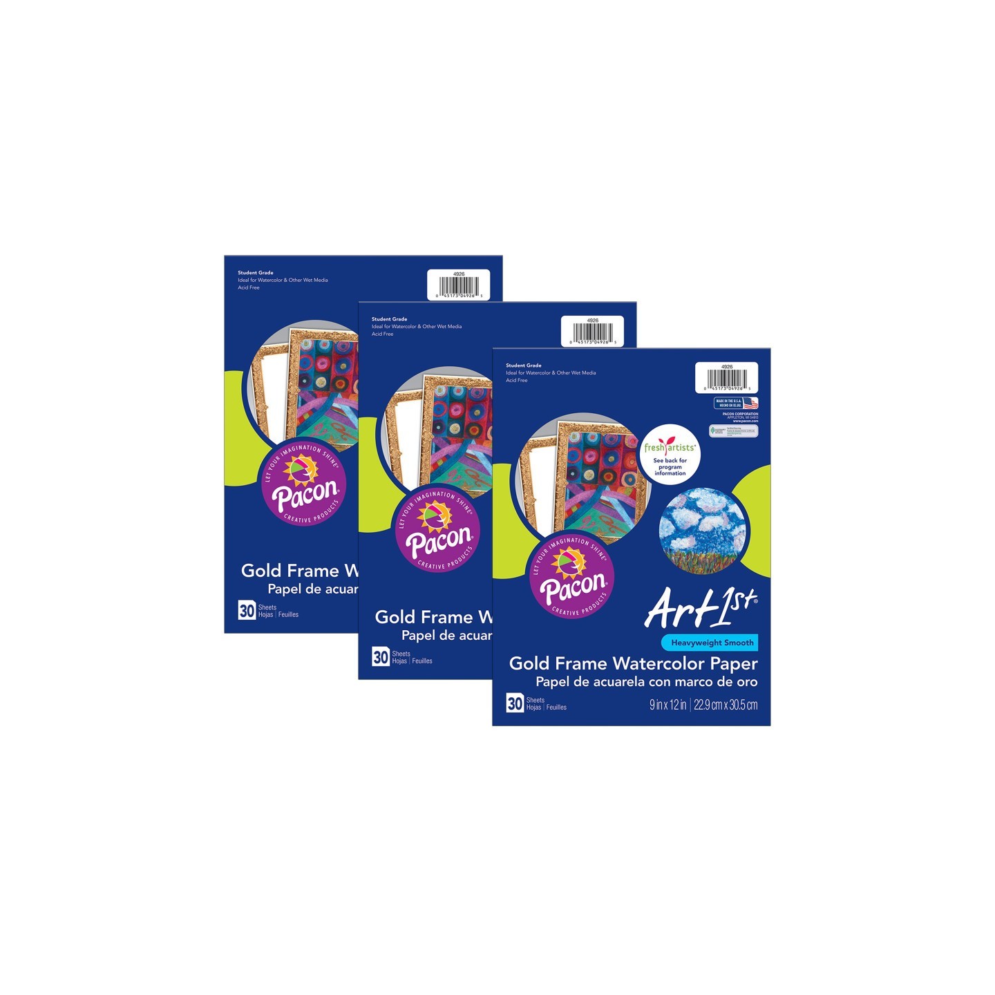 UCreate® Watercolor Paper, Gold Frame, 9" x 12", 30 Sheets Per Pack, 3 Packs