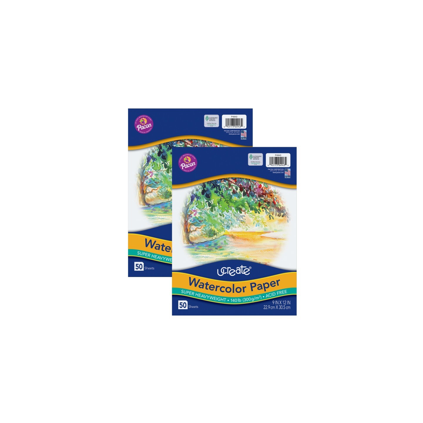 UCreate® Watercolor Paper, White, Package, 140 lb., 9" x 12", 50 Sheets Per Pack, 2 Packs