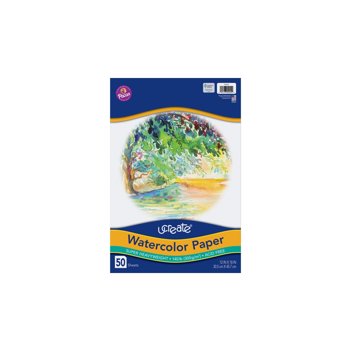 UCreate® Watercolor Paper, White, 140 lb., 12" x 18", 50 Sheets