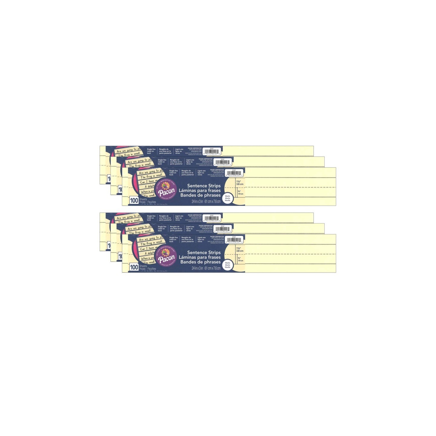 Pacon® Sentence Strips, Manila, 3" x 24", 100 Strips Per Pack, 6 Packs