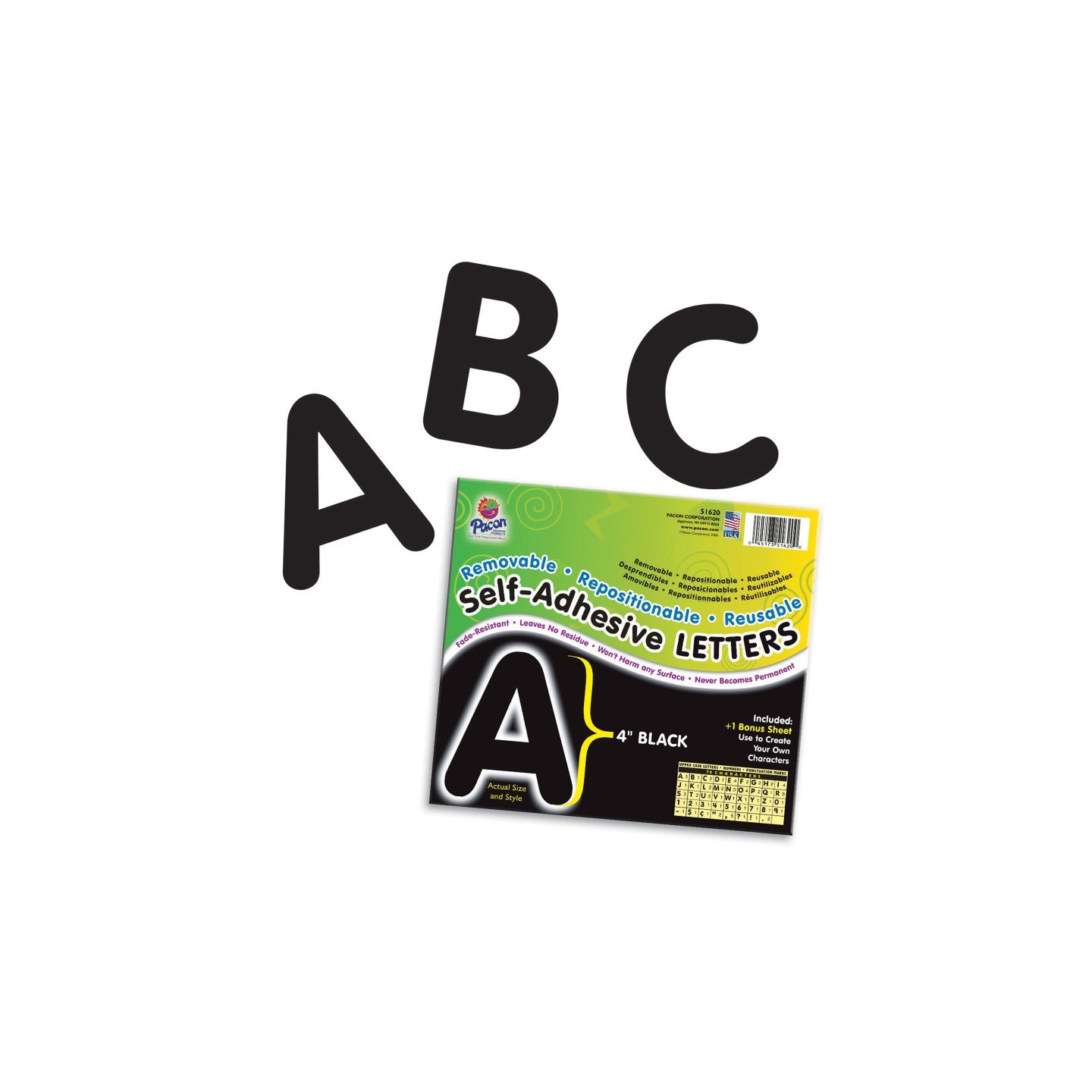 Pacon® Self-Adhesive Letters, Black, Puffy Font, 4", 78 Characters
