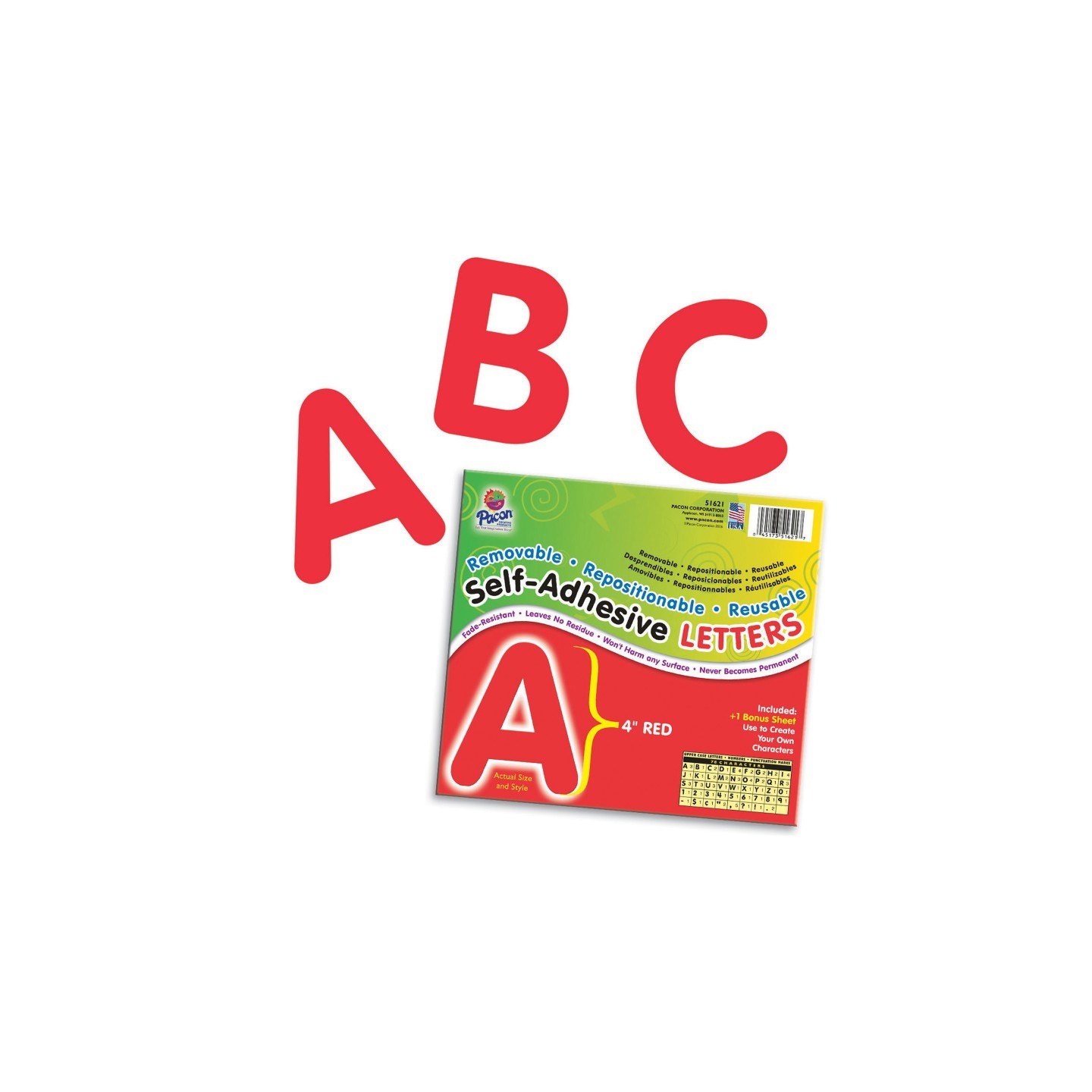 Pacon® Self-Adhesive Letters, Red, Puffy Font, 4", 78 Characters