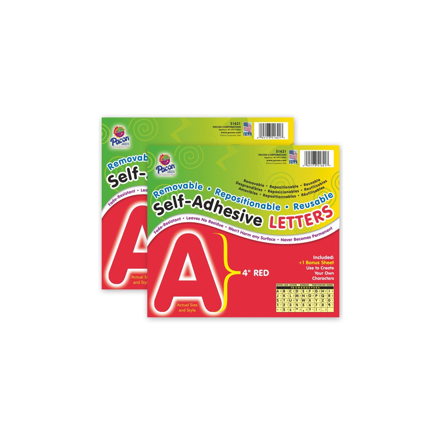 Pacon® Self-Adhesive Letters, Red, Puffy Font, 4", 78 Characters Per Pack, 2 Packs