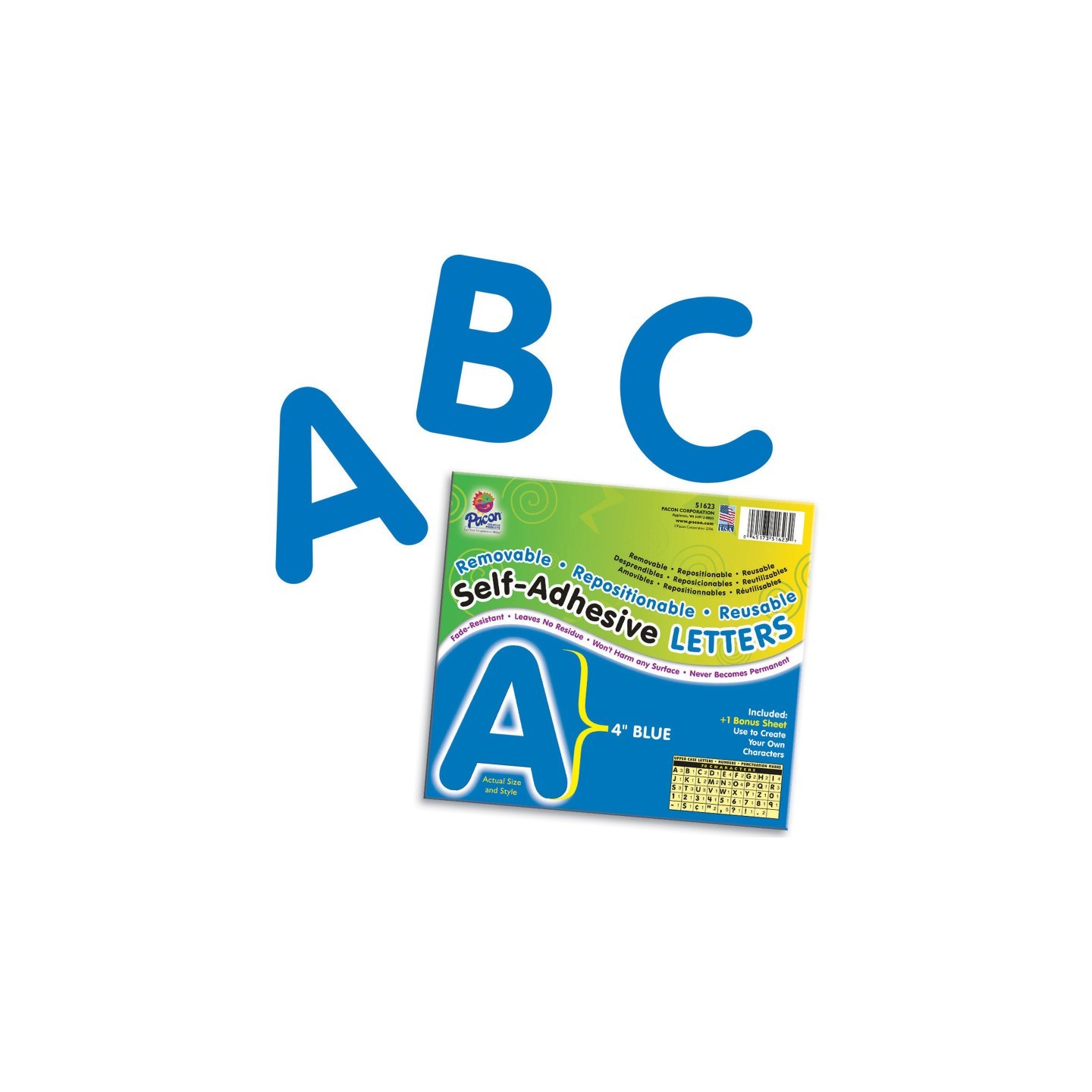 Pacon® Self-Adhesive Letters, Blue, Puffy Font, 4", 78 Characters