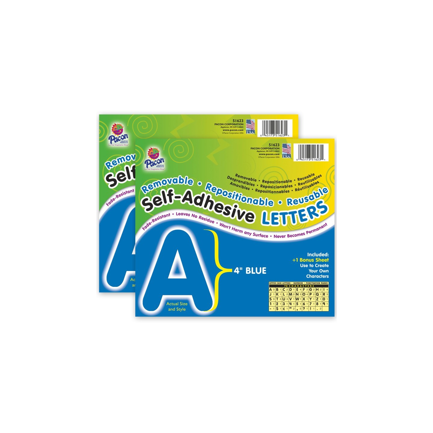 Pacon® Self-Adhesive Letters, Blue, Puffy Font, 4", 78 Characters Per Pack, 2 Packs