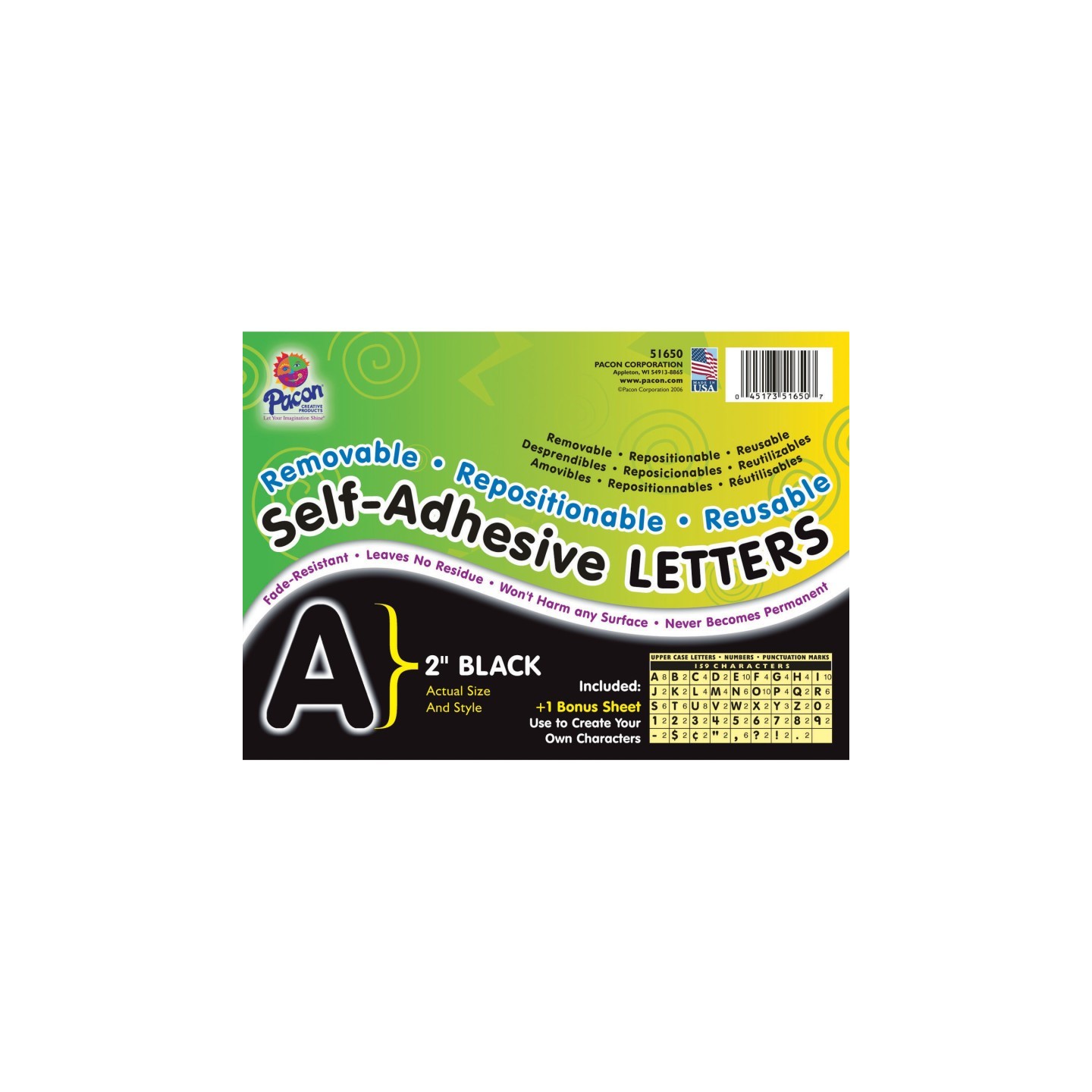 Pacon® Self-Adhesive Letters, Black, Puffy Font, 2", 159 Characters