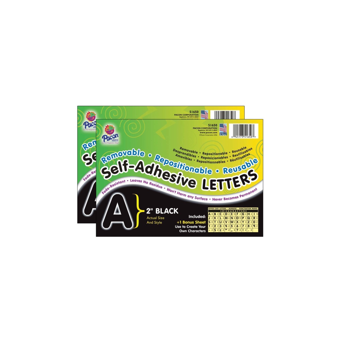 Pacon® Self-Adhesive Letters, Black, Puffy Font, 2", 159 Characters Per Pack, 2 Packs