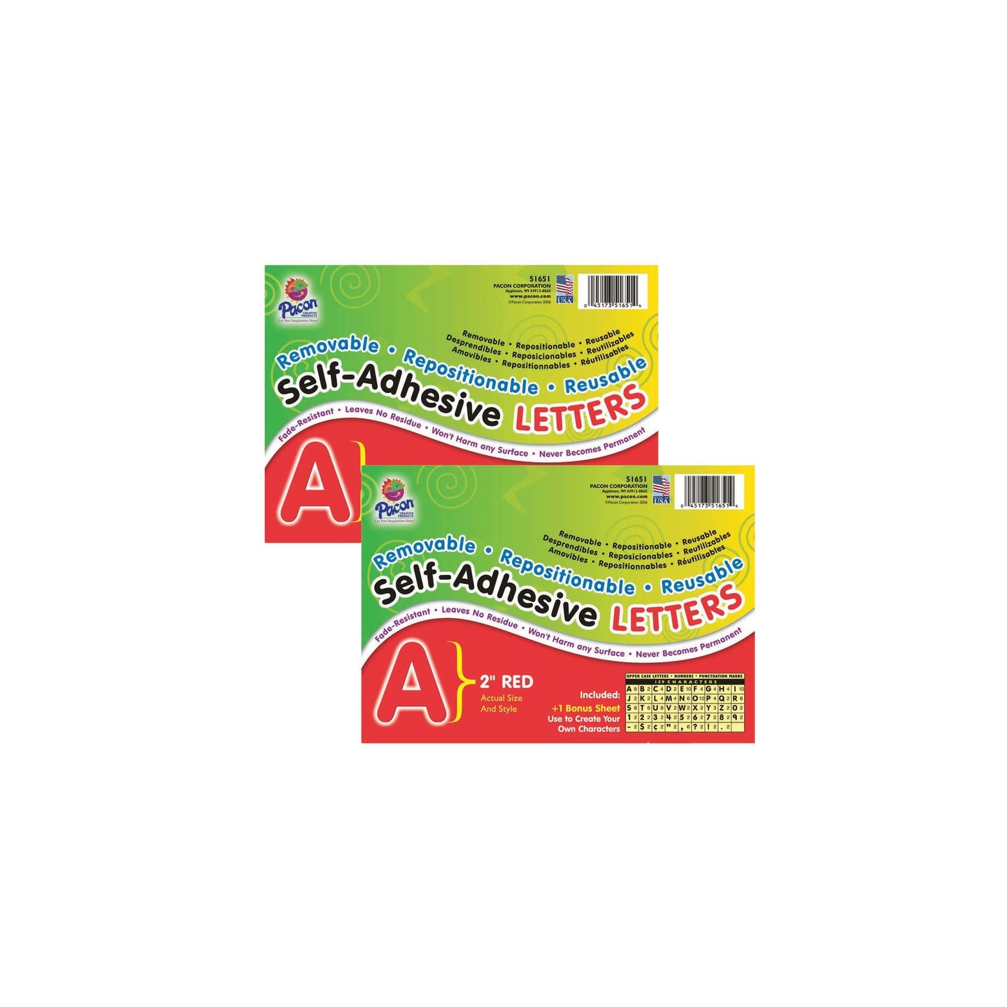 Pacon® Self-Adhesive Letters, Red, Puffy Font, 2", 159 Characters Per Pack, 2 Packs
