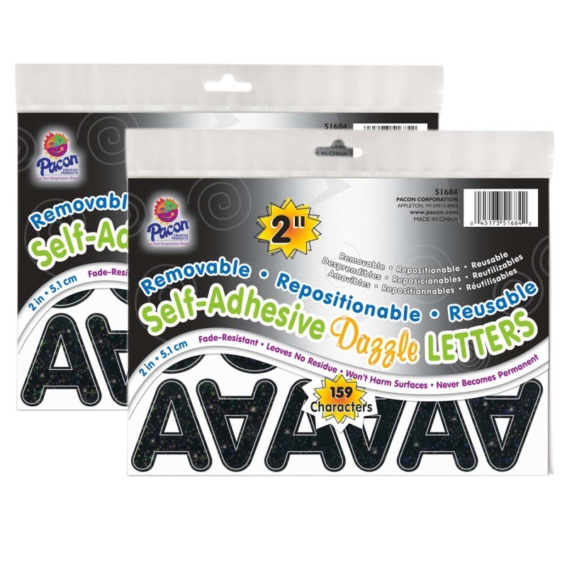 Pacon® Self-Adhesive Letters, Black Dazzle, Puffy Font, 2", 159 Per Pack, 2 Packs