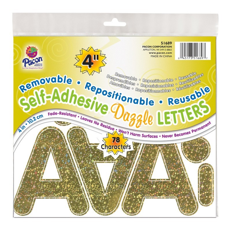 Pacon® Self-Adhesive Letters, Gold Dazzle, Puffy Font, 4", 78 Characters