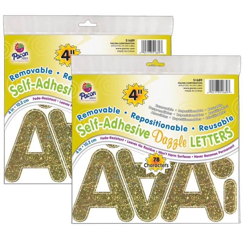 Pacon® Self-Adhesive Letters, Gold Dazzle, Puffy Font, 4", 78 Per Pack, 2 Packs