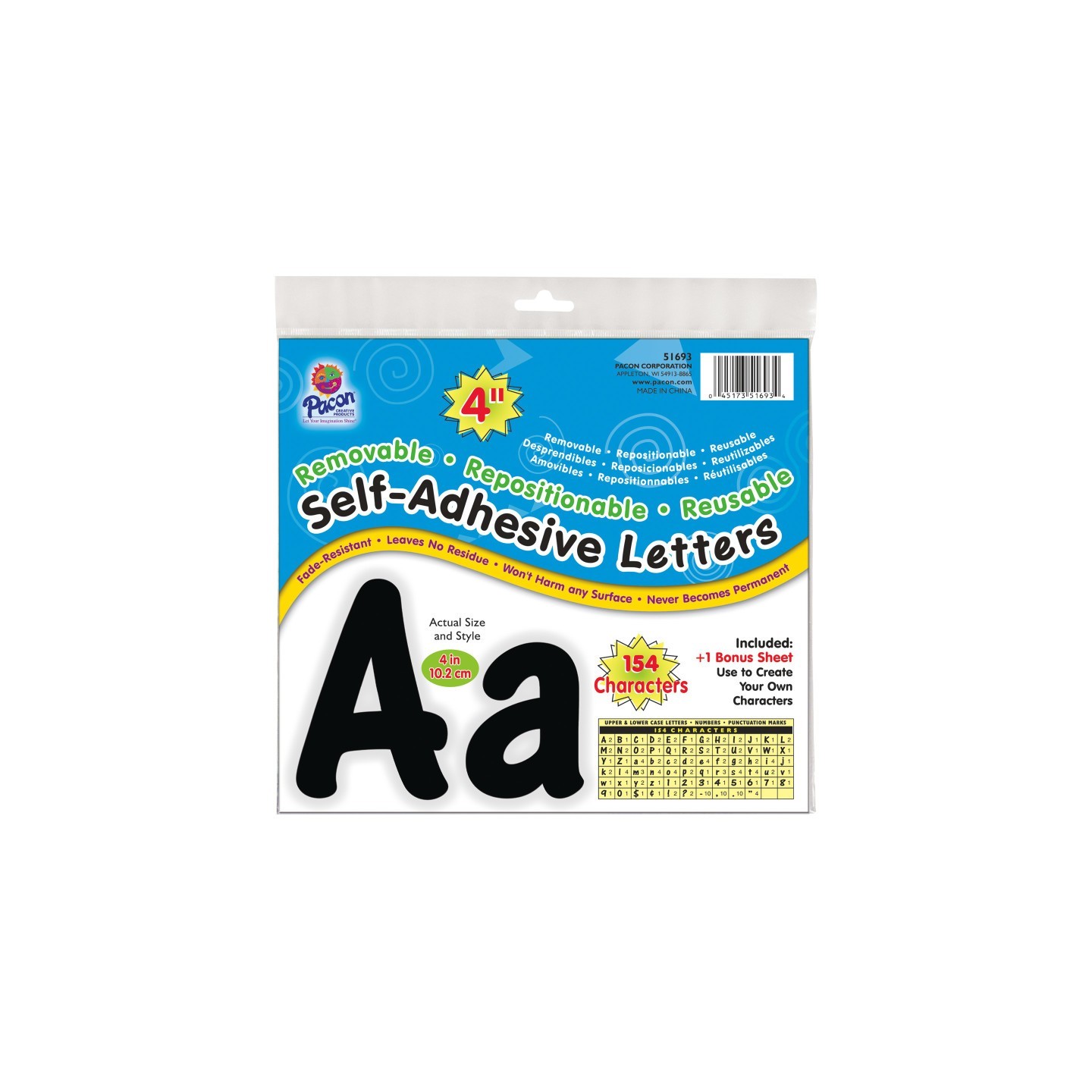 Pacon® Self-Adhesive Letters, Black, Cheery Font, 4", 154 Characters