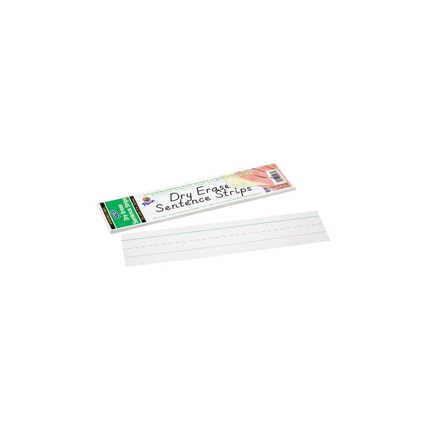 Pacon® Dry Erase Sentence Strips, White, 1-1/2" X 3/4" Ruled, 3" x 12", 30 Strips