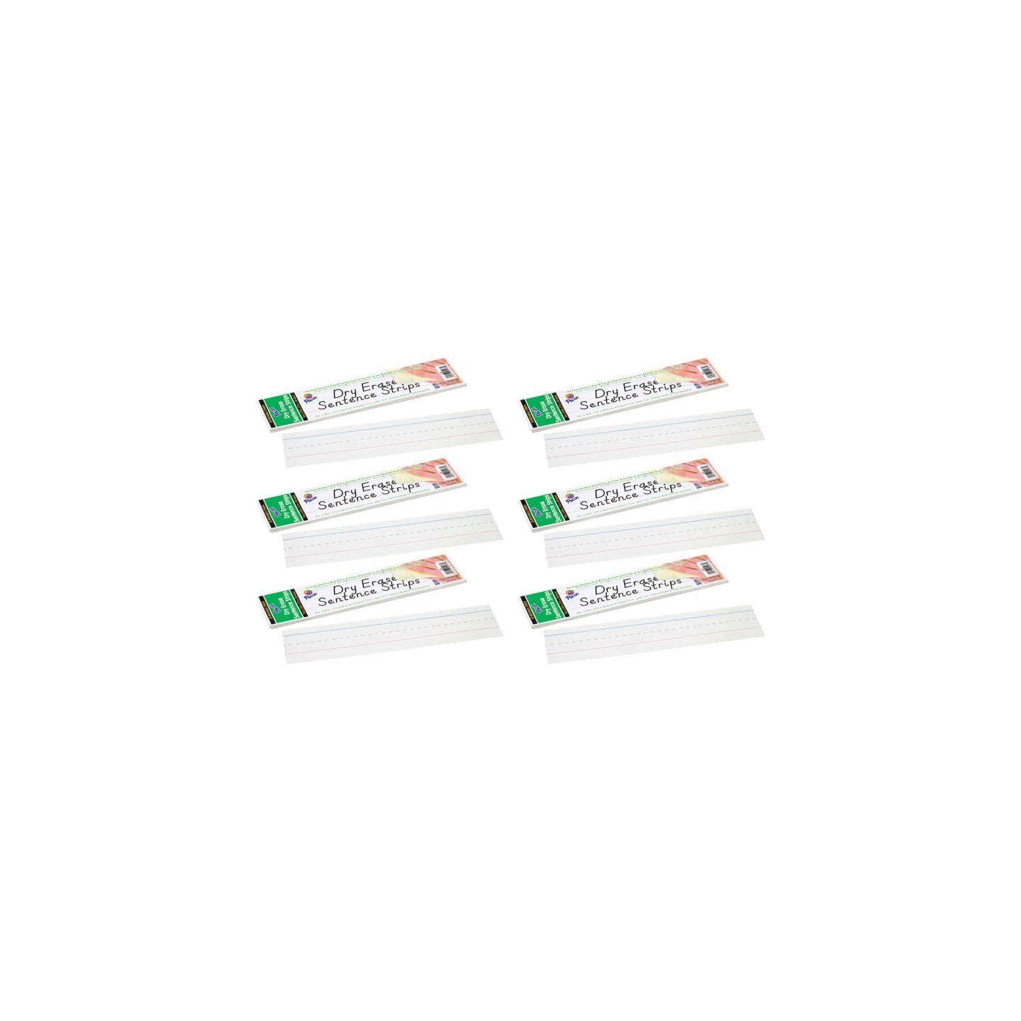 Pacon® Dry Erase Sentence Strips, White, 1-1/2" X 3/4" Ruled, 3" x 12", 30 Per Pack, 6 Packs