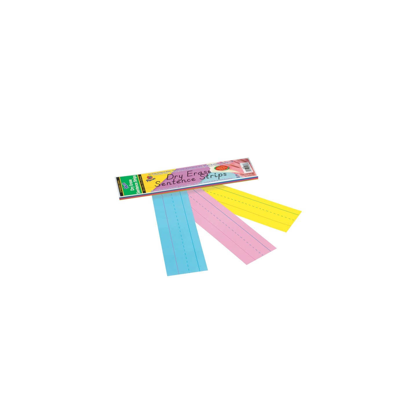 Pacon® Dry Erase Sentence Strips, 3 Assorted Colors, 1-1/2" X 3/4" Ruled, 3" x 12", 30 Strips
