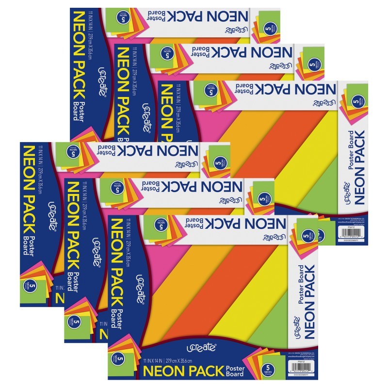 UCreate® Poster Board, 5 Assorted Colors, Neon, 11" x 14", 5 Sheets Per Pack, 6 Packs