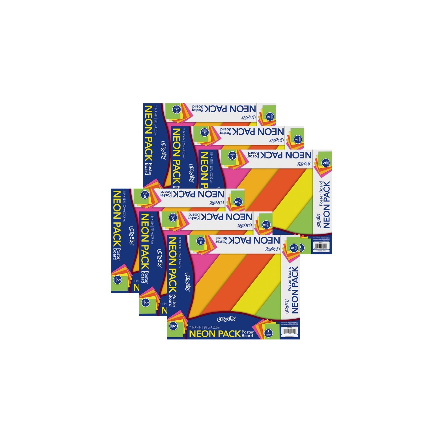 UCreate® Poster Board, 5 Assorted Colors, Neon, 11" x 14", 5 Sheets Per Pack, 6 Packs