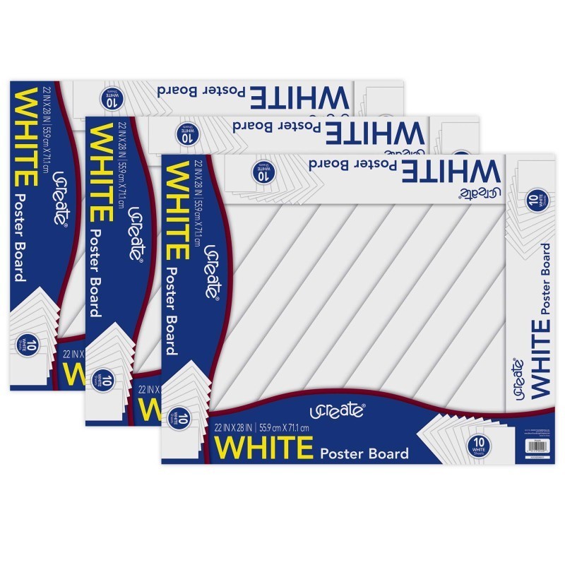 UCreate® Poster Board, White, 22" x 28", 10 Sheets Per Pack, 3 Packs