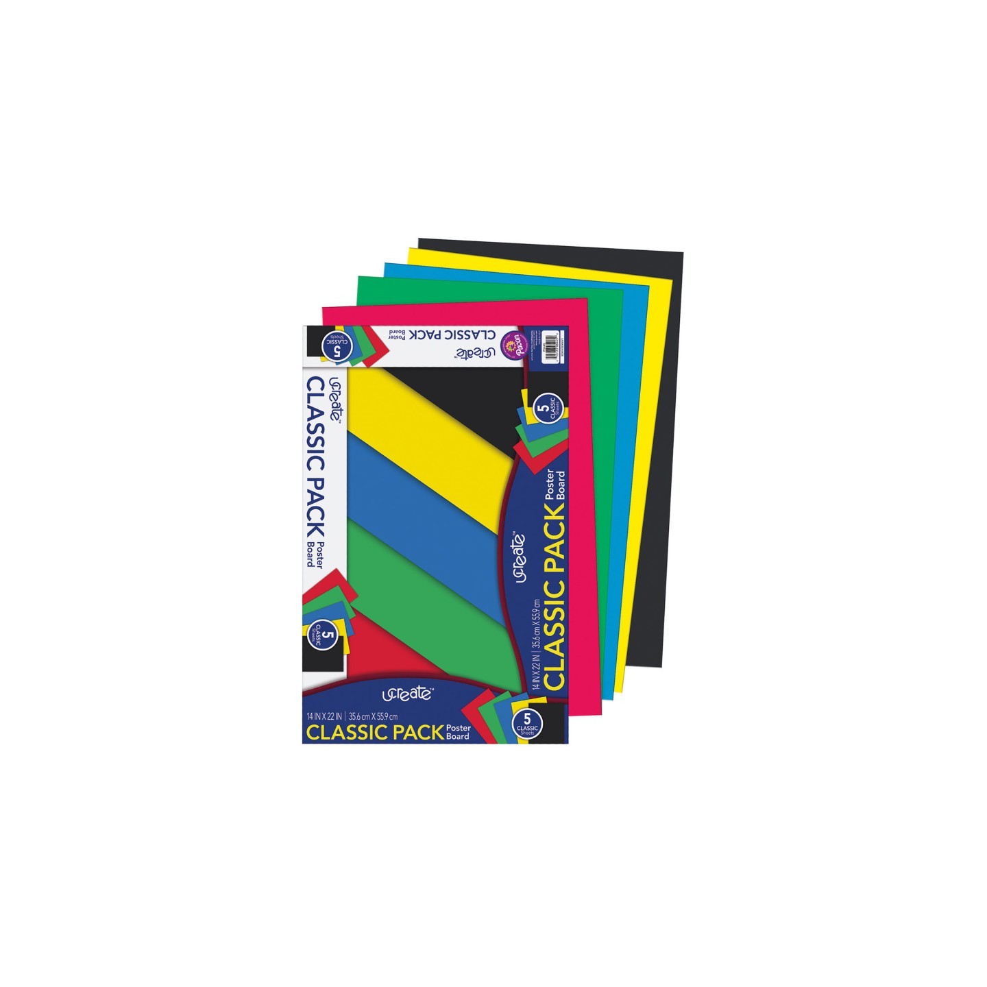 UCreate® Primary Poster Board, 5 Assorted Colors, Primary, 14" x 22", 5 Sheets