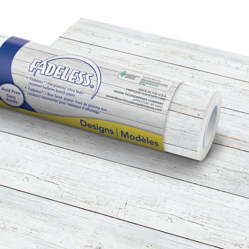 Fadeless® Bulletin Board Art Paper, White Shiplap, 48" x 50', 1 Roll