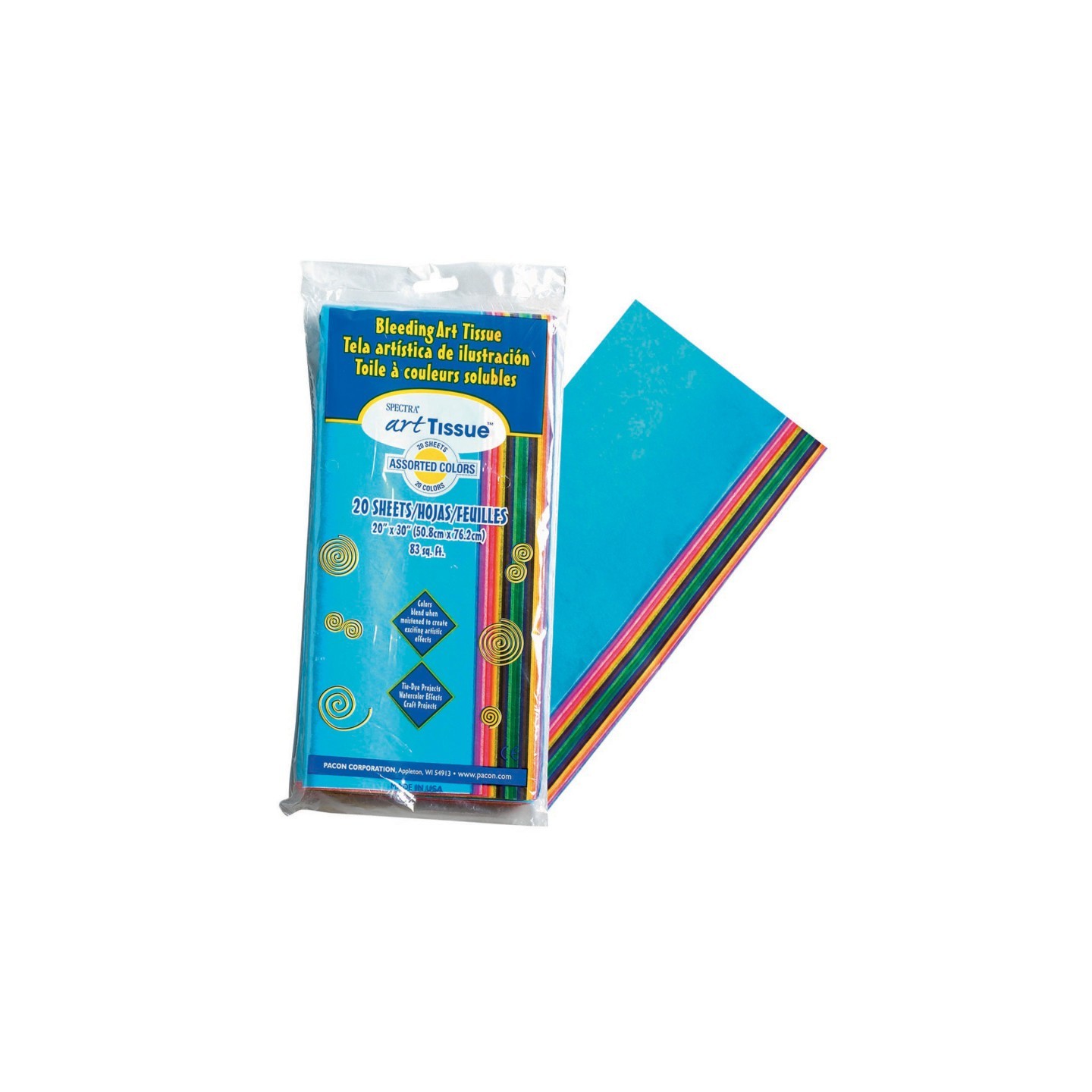 Spectra® Deluxe Bleeding Art Tissue, 20 Assorted Colors, 20" x 30", 20 Sheets