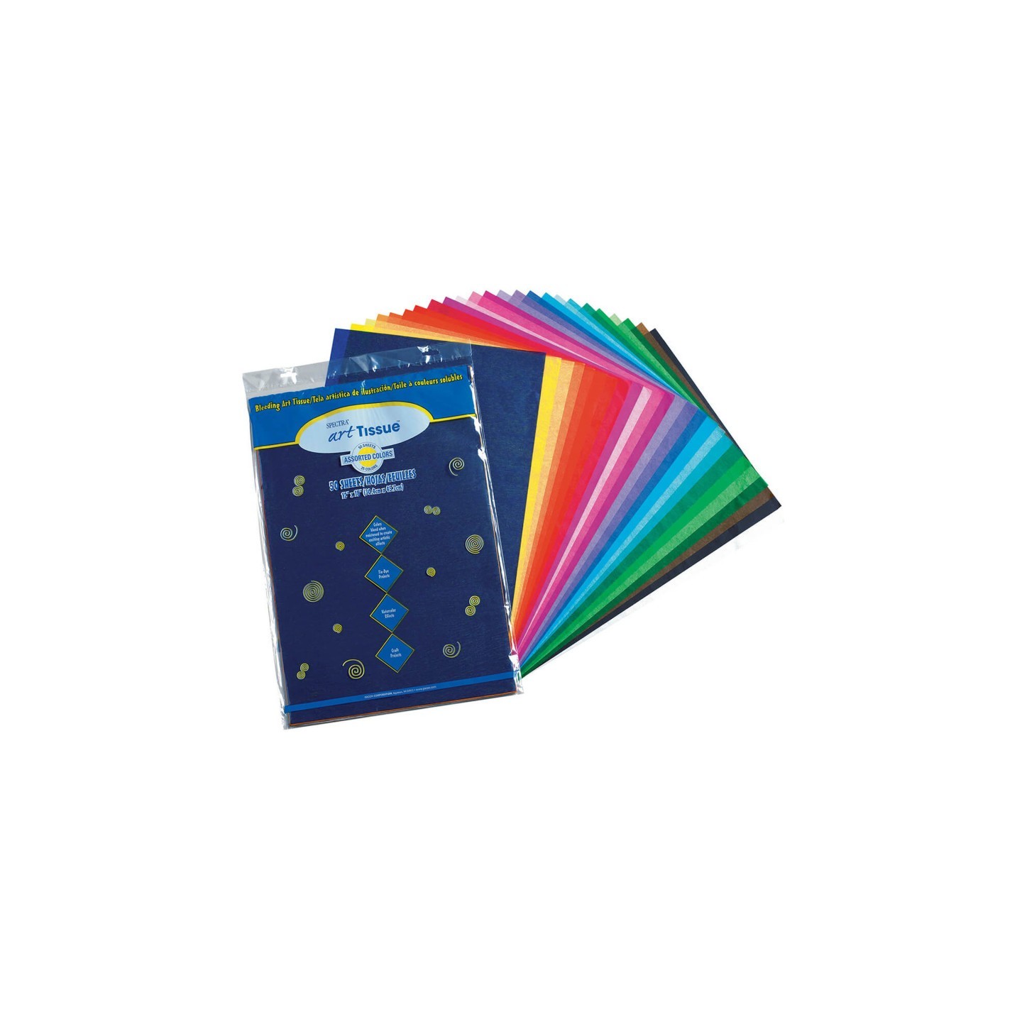 Spectra® Deluxe Bleeding Art Tissue, 25 Assorted Colors, 12" x 18", 50 Sheets