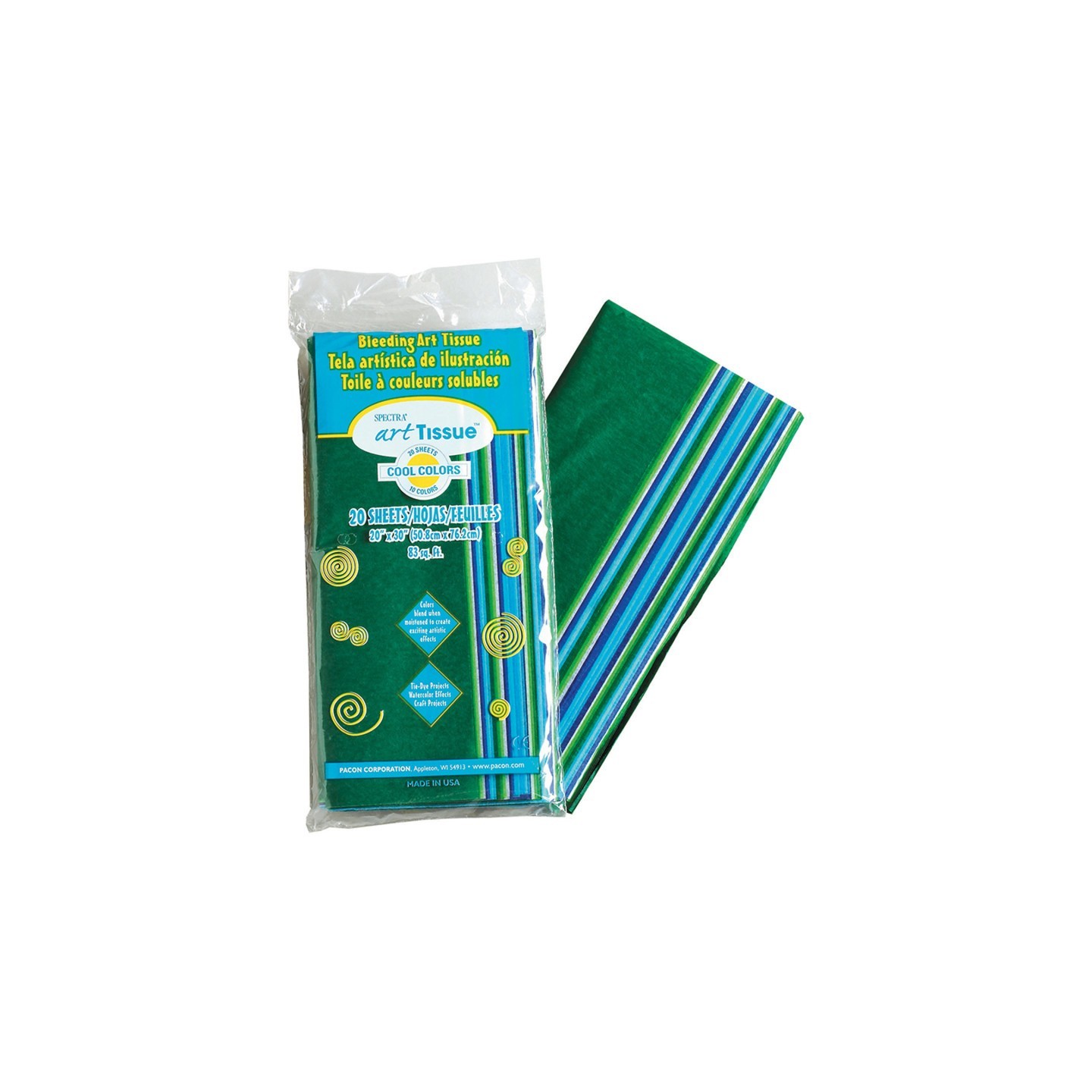 Spectra® Deluxe Bleeding Art Tissue, 10 Color Cool Assortment, 20" x 30", 20 Sheets