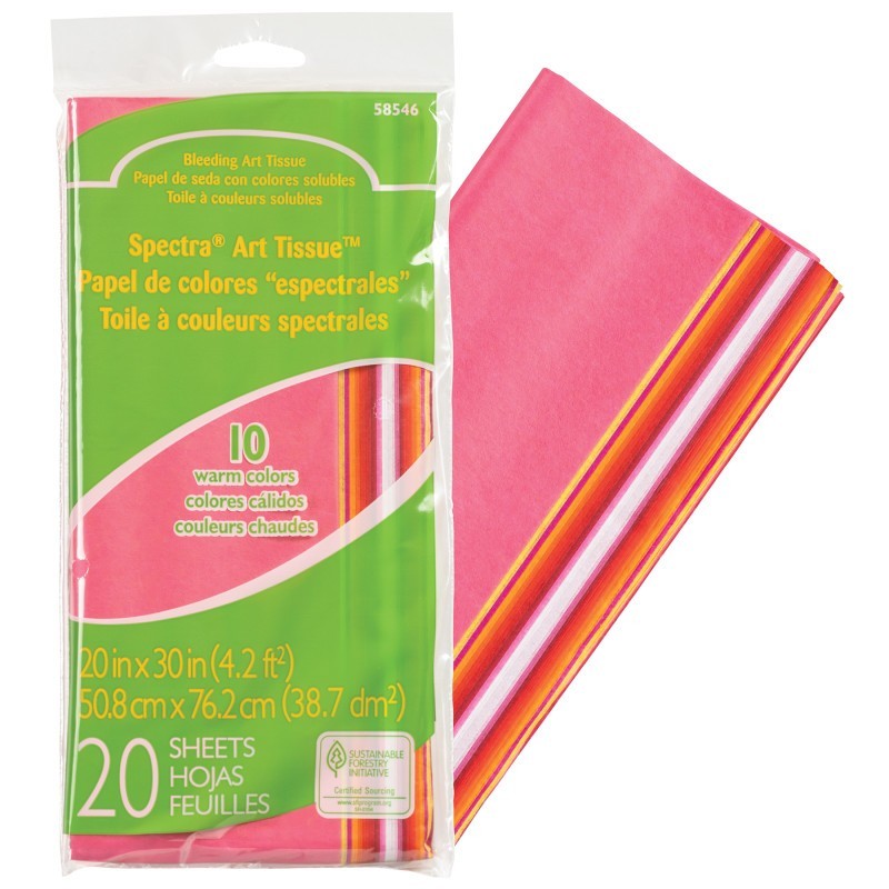 Spectra® Deluxe Bleeding Art Tissue, 10 Color Warm Assortment, 20" x 30", 20 Sheets