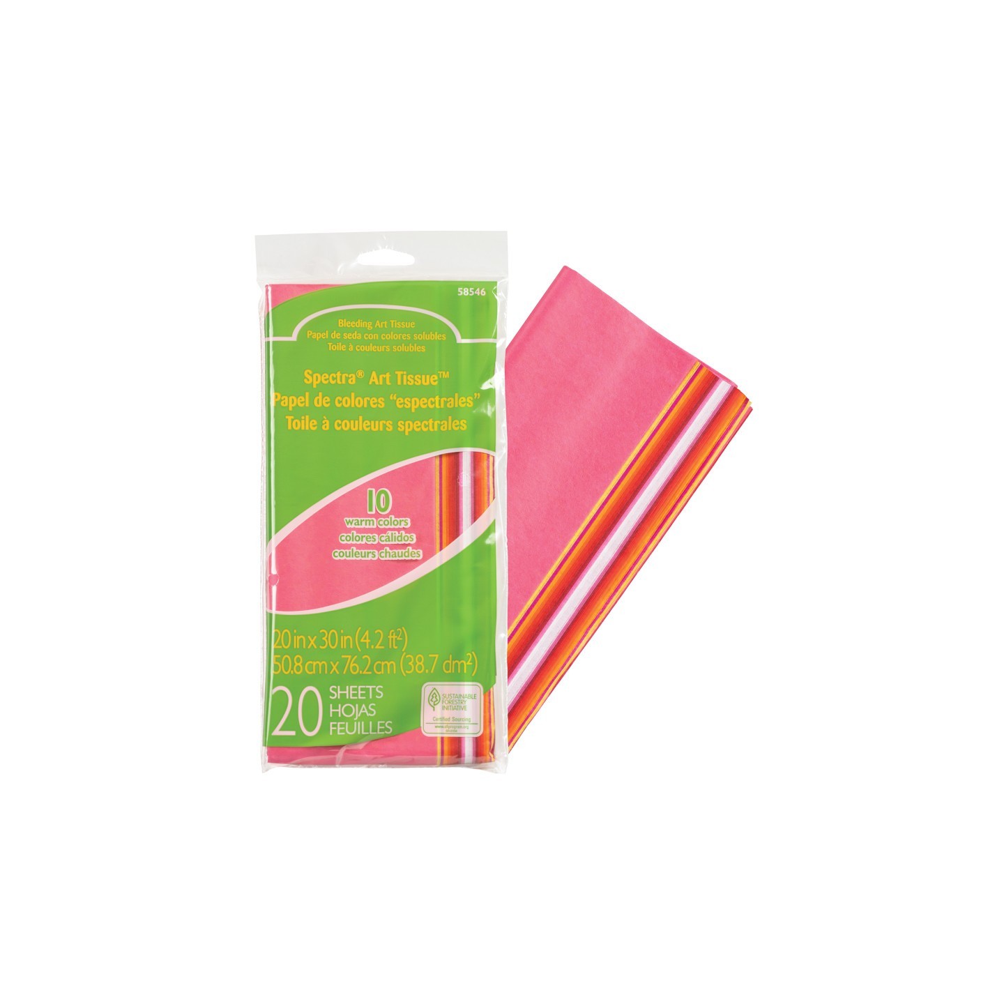 Spectra® Deluxe Bleeding Art Tissue, 10 Color Warm Assortment, 20" x 30", 20 Sheets