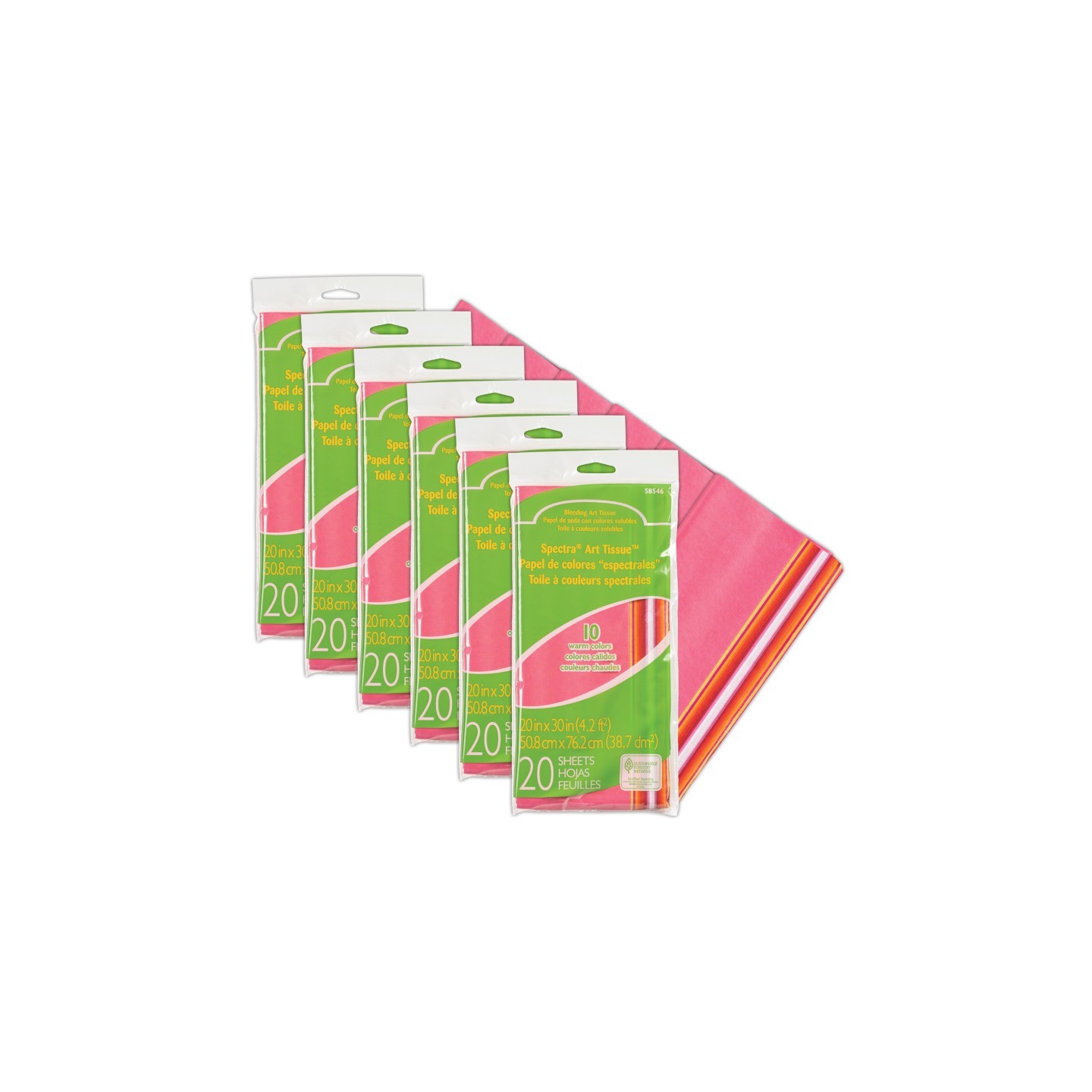 Spectra® Deluxe Bleeding Art Tissue, 10 Color Warm Assortment, 20" x 30", 20 Sheets Per Pack, 6 Packs