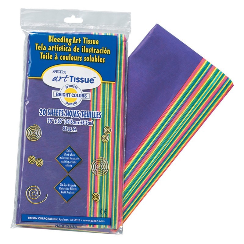 Spectra® Deluxe Bleeding Art Tissue, 10 Color Bright Assortment, 20" x 30", 20 Sheets