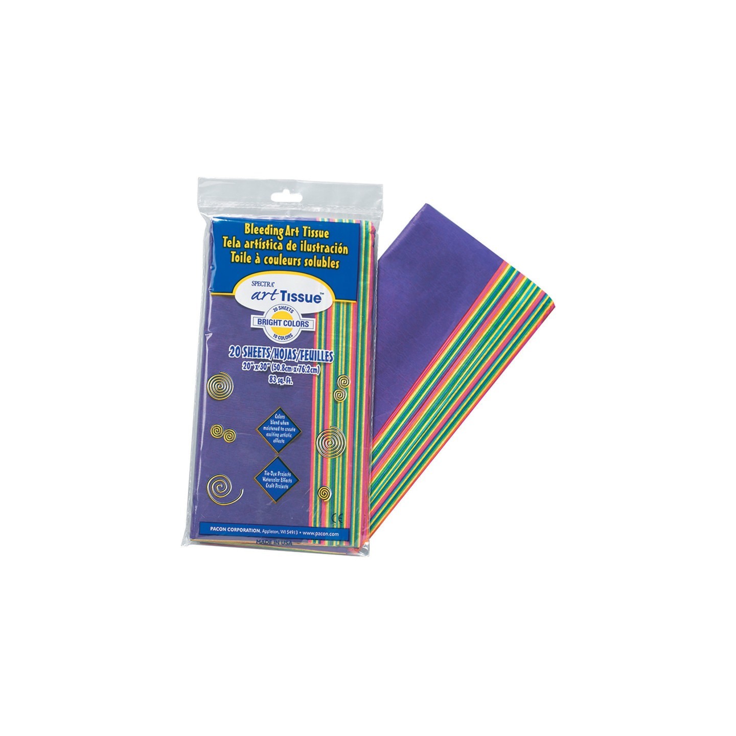 Spectra® Deluxe Bleeding Art Tissue, 10 Color Bright Assortment, 20" x 30", 20 Sheets